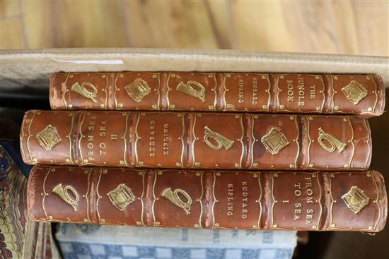 A collection of quarter calf volumes of Kipling and Marryatts Works